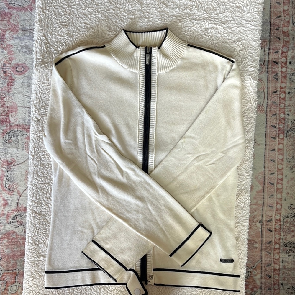 Elegant White Cardigan with Black Accents